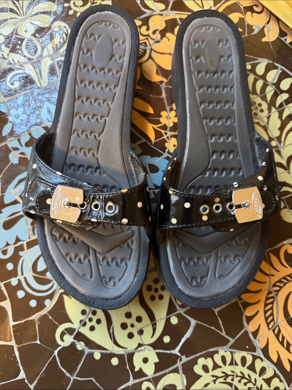 DR SCHOLL’S Comfort Slide Sandals with Polka Dot Strap and Metal Accent - Black